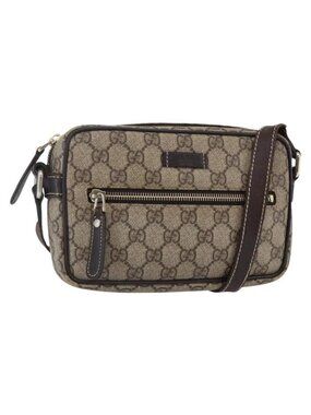 Authentic GUCCI GG Supreme Shoulder Bag PVC Beige Gold 201447